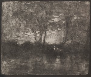 Vaches à un abreuvoir, impression originale 1862, imprimée en 1921