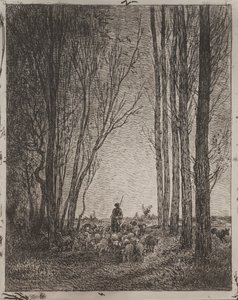 Rassemblement du troupeau, impression originale 1862, imprimée en 1921