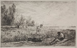 Fenaison, impression originale 1862, imprimée en 1921 - Charles Francois Daubigny