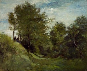 Paysage avec figures assises sur une berge, fin des années 1870