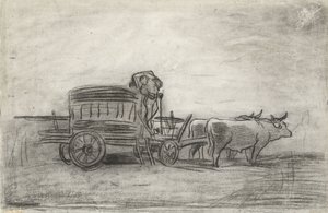 Chariot à bœufs, profil sombre contre le ciel - Charles Francois Daubigny