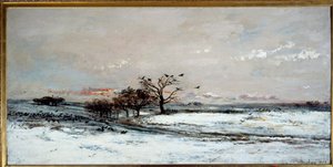 Paysage enneigé au coucher du soleil - Charles Francois Daubigny