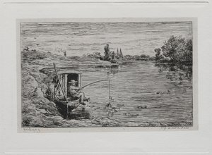 Le Voyage en Bateau : Le Moussaillon Pêchant (Pêche à la Ligne) - Charles Francois Daubigny