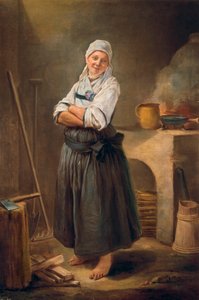 Une jeune femme de Saxe dans sa cuisine. Peinture de Charles François Hutin (1715-1776). 1756