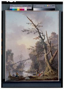 Paysage fluvial avec des pêcheurs qui remontent leurs filets