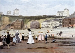 Sur la plage. Gravure par Gillot vers 1900