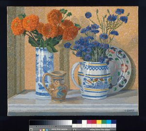 Dahlias et bleuets
