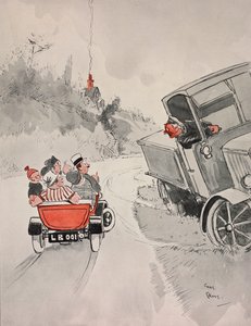 Sardines en conserve et le chauffeur de camion sarcastique, dessin humoristique par Chas Grave (1886-1944) de The Tatler, No 1406, 6 juin