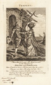 Mlle Ann Brown et M. George Mattocks dans les rôles de Miranda et Ferdinand dans une version opératique de La Tempête de William Shakespeare, Covent Garden Theatre - Charles Grignion