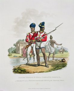 Troupes indigènes au service de la Compagnie des Indes orientales : un sergent et un grenadier sepoy du Bengale, gravé par Joseph Constantine Stadler, 1815 - Charles Hamilton Smith