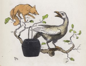 Renard et une oie avec sa queue dans un pot de colle - Charles Henry (after) Bennett