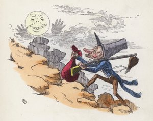 Homme grimpant une colline pour tirer sur la Lune - Charles Henry (after) Bennett