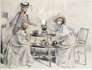 Dames prenant le thé autour d