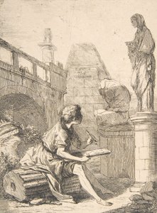 Garçon dessinant des ruines, XVIIIe siècle - Charles Hutin