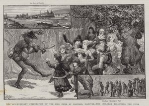 Célébration du sexcentenaire du Joueur de Flûte de Hamelin, Hanovre, les enfants suivant le joueur de flûte - Charles J. Staniland