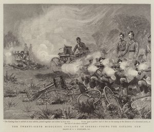 Les Cyclistes du Middlesex Vingt-Sixième à Zereba, tirant avec le canon Gatling - Charles J. Staniland