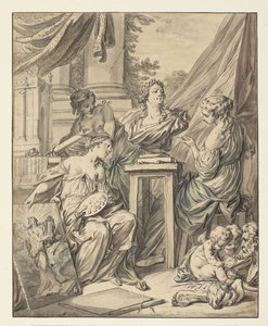 Les Beaux-Arts personnifiés par trois femmes célébrant leur reconnaissance pour Louis XV, 1753