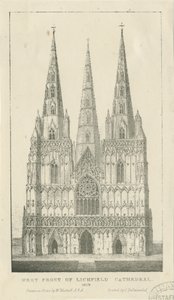 Cathédrale de Lichfield - Façade ouest : gravure - Charles Joseph Hullmandel