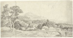 Paysage avec une ville près d