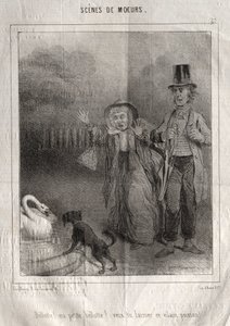Scènes de mœurs : Bellotte ! ma petite Bellote ! veux-tu laisser ce vilain poisson !