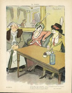 Illustration de Chas-Laborde (1886-1941) dans Le Sourire, no 9, 27/02/13 - Affaires - Restaurants Cafés, Mode, Chapeau - Cupidité, Avarice - Femmes