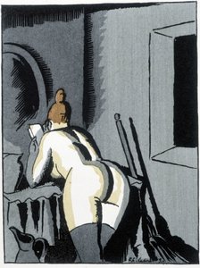 Femme nue, de dos, lisant - dans « Le nègre Léonard » par Pierre Mac Orlan, ill. de Chas. Laborde (Charles Laborde) (1886-1941), éd. de la bannière