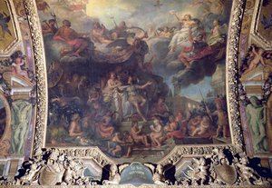 Le roi Louis XIV (1638-1715) gouvernant seul en 1661, peinture au plafond de la Galerie des Glaces - Charles Le Brun