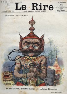 Théophile Delcassé (1852-1923), homme politique français - Le Gotha du "Rire", No. XXXVI, M. Delcassé, ministre des Affaires étrangères siamois - Caricature de Charles Léandre - (6 décembre 1902) - Charles Leandre