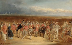Le croquis final pour Les Golfeurs : Un grand match joué sur les liens de St. Andrews par Sir David Baird, Bt. et Sir Ralph Anstruther, Bt. de Balcaskie, contre le Major Playfair et John Campbell, Esq., de Glensaddell, en 1850 - Charles Lees