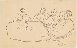 Hommes à une table