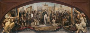 Esquisse pour le Pavillon Denon au Louvre : Les quatre âges artistiques de la France - Présentation des plans à Napoléon, ca. 1864