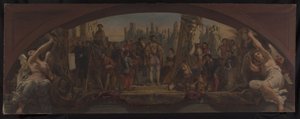 Esquisse pour le pavillon Denon au Louvre : Les quatre âges de la vie artistique en France - Présentation à François Ier des plans du Château de Fontainebleau