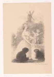 Femme couronnée et putto avec une corne d