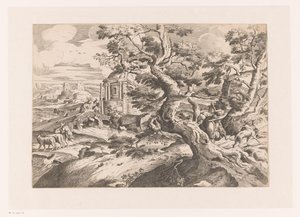 Paysage avec voyageur près d