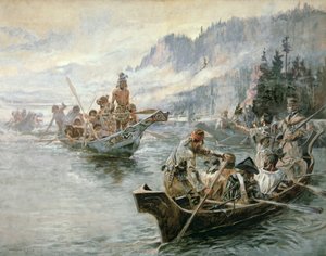 Lewis et Clark sur le fleuve Columbia inférieur - Charles Marion Russell