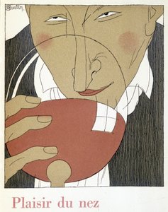 Plaisir du nez - dans « Monseigneur le vin », dessin de Charles Martin (1884-1934), fascicule des Établissements Nicolas