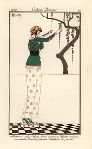 Femme en robe fourreau imprimée et brodée - Charles Martin