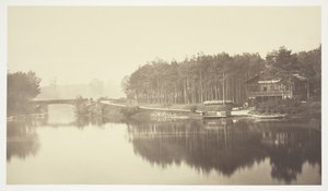 Sans titre, vers 1850. [Pont et chalet dans le Bois de Boulogne, un parc à Paris] - Charles Marville