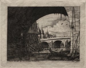 Eaux-fortes de Paris : Une arche du pont Notre-Dame - Charles Meryon