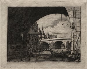 Eaux-fortes de Paris : Une arche du pont Notre-Dame, 1853 - Charles Meryon