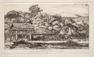 Granges et huttes indigènes à Akaroa, Péninsule de Banks, 1845 - Charles Meryon