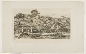 Granges et huttes indigènes à Akaroa, péninsule de Banks, 1845 - Charles Meryon