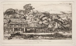Granges et huttes indigènes à Akaroa, péninsule de Banks, 1845, 1865 - Charles Meryon