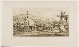 Nouvelle-Calédonie : Grande hutte indigène sur la route de Balade à Puépo, 1845 - Charles Meryon