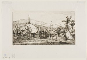 Nouvelle-Calédonie : Grande Hutte Native sur la Route de Balade à Puépo, 1845