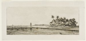 Océanie : Pêche, près des îles avec des palmiers dans le groupe Uea ou Wallis, 1845