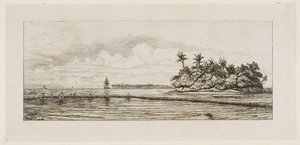 Océanie : Pêche, près des îles avec des palmiers dans le groupe Uea ou Wallis, 1845