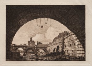 Le Nouveau Pont et la Samaritaine vus sous la première arche du Pont de la Bourse, Paris - Charles Meryon