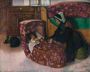 Mère et enfant, intérieur vendéen - Charles Milcendeau