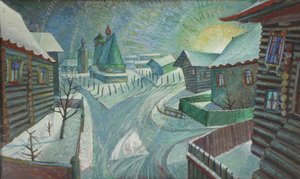 Un village russe (huile sur toile) - Charles Murray